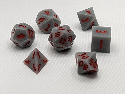 Hand made Dice Set - Red & Silver