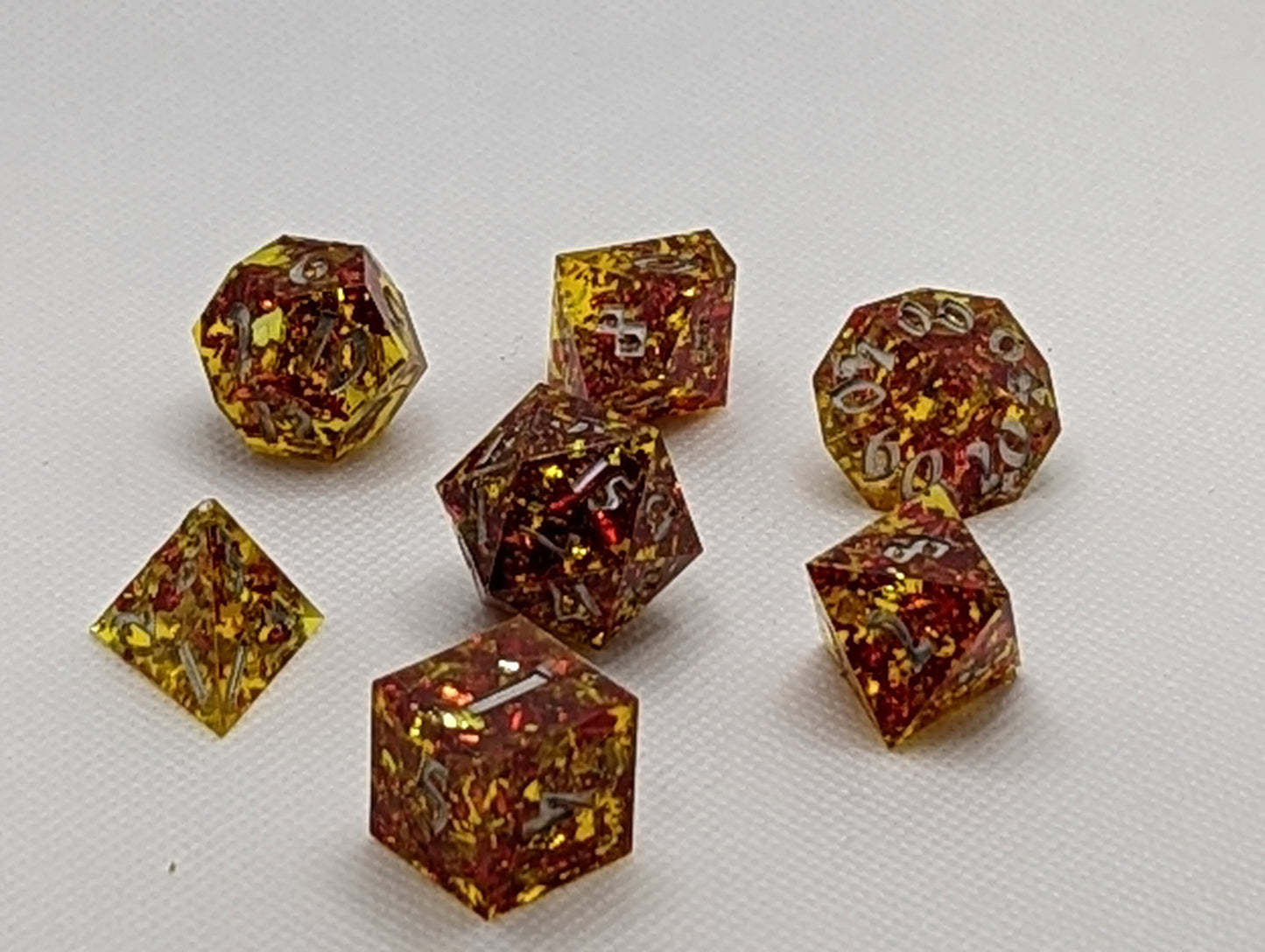 Hand made Dice Set - Crackling Fire