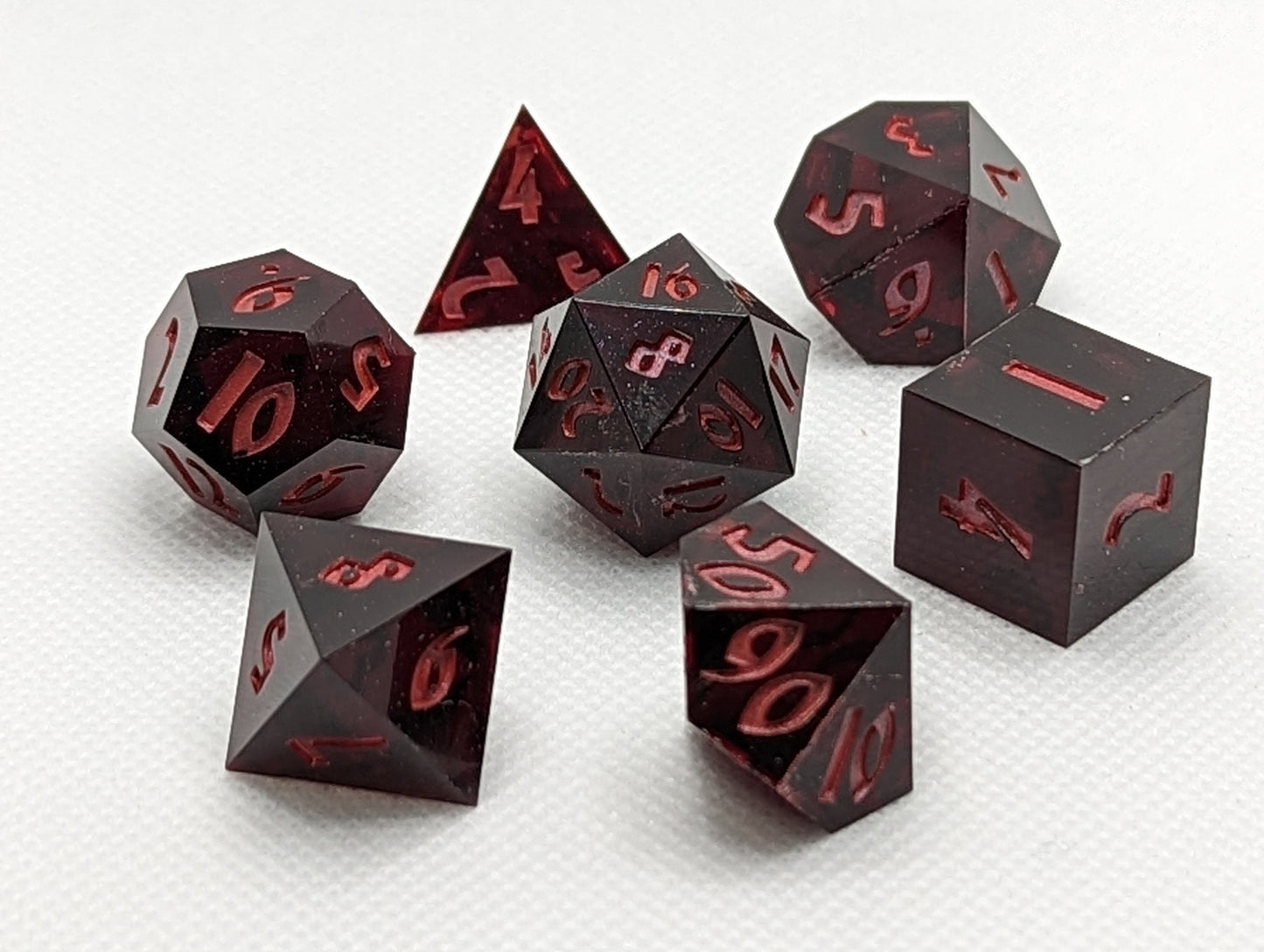 Hand made Dice Set - Red on Red