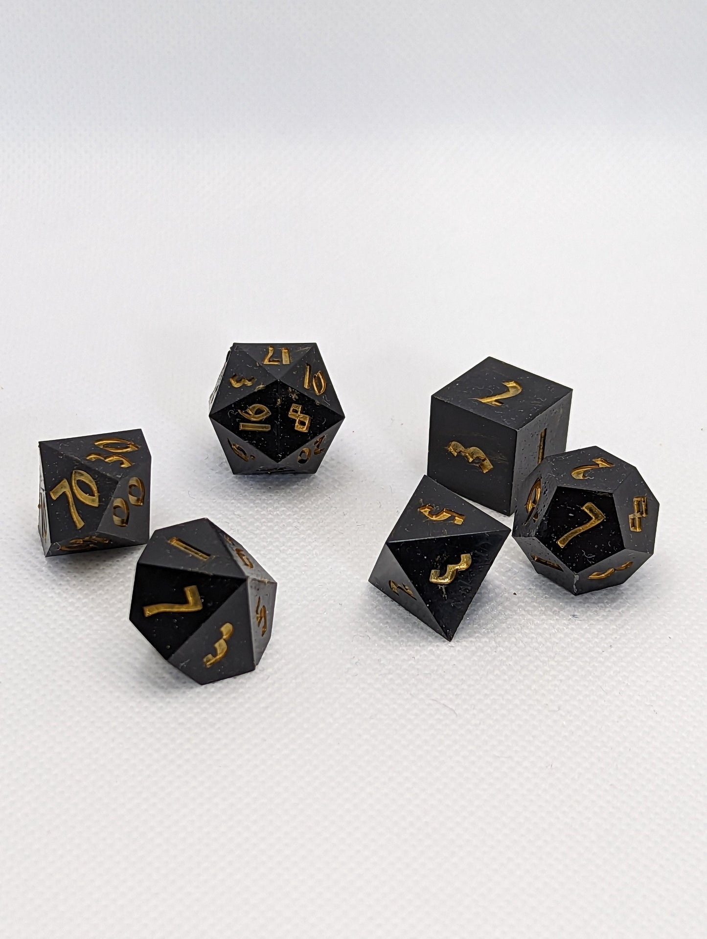 Hand made Dice Set - Black & Gold (Calligraphy Font)